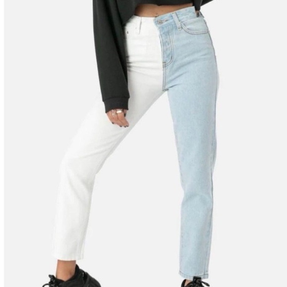 Adika High Rise Two-Tone Jeans - White and Light Blue